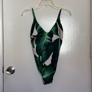 Tropical Leaf One-Piece Swimsuit – Green/White – Size M